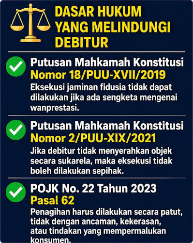 dimarsasongko98's tweet photo. Mulai dari fondasi hukumnya biar jelas, ini bukan opini gue.

MK, lewat Putusan No. 18/PUU-XVII/2019, udah tegas:

 eksekusi jaminan fidusia (baca: narik paksa motor/mobil kredit macet) TIDAK BOLEH sepihak tanpa persetujuan debitur atau putusan pengadilan.

Ini konstitusi. 

Bukan pendapat gue, bukan pendapat lo.