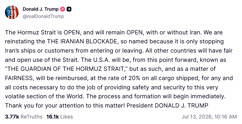 RoguePOTUSStaff's tweet photo. The US has no jurisdiction over the Hormuz. Any attempt by this man to charge tolls would be an act of piracy and would be grounds for other countries to take military against us.

This man is a lunatic and needs to be removed. https://t.co/ZE8f1YhSsp