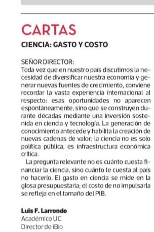 lflarrondo's tweet photo. Ciencia: gasto y costo ....  @MinLincolao @min_ciencia @chahuan @guidogirardi @AChCiencias https://t.co/0TS6cRDJ0y