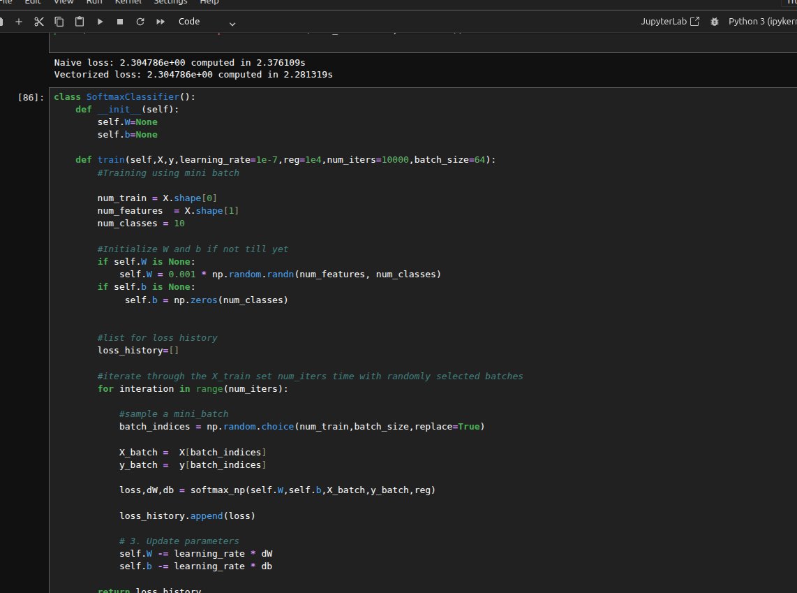 Greymatteryo's tweet photo. Applied cross entropy loss on cifar10
-Softmax function and cross entropy loss
-Gradient descent 
just using numpy
currently learning cnn from blogs and videos

#DeepLearning #MachineLearning #AI #PyTorch #NeuralNetworks #Optimization  #GradientDescent #BuildInPublic https://t.co/SeZ0401L1e