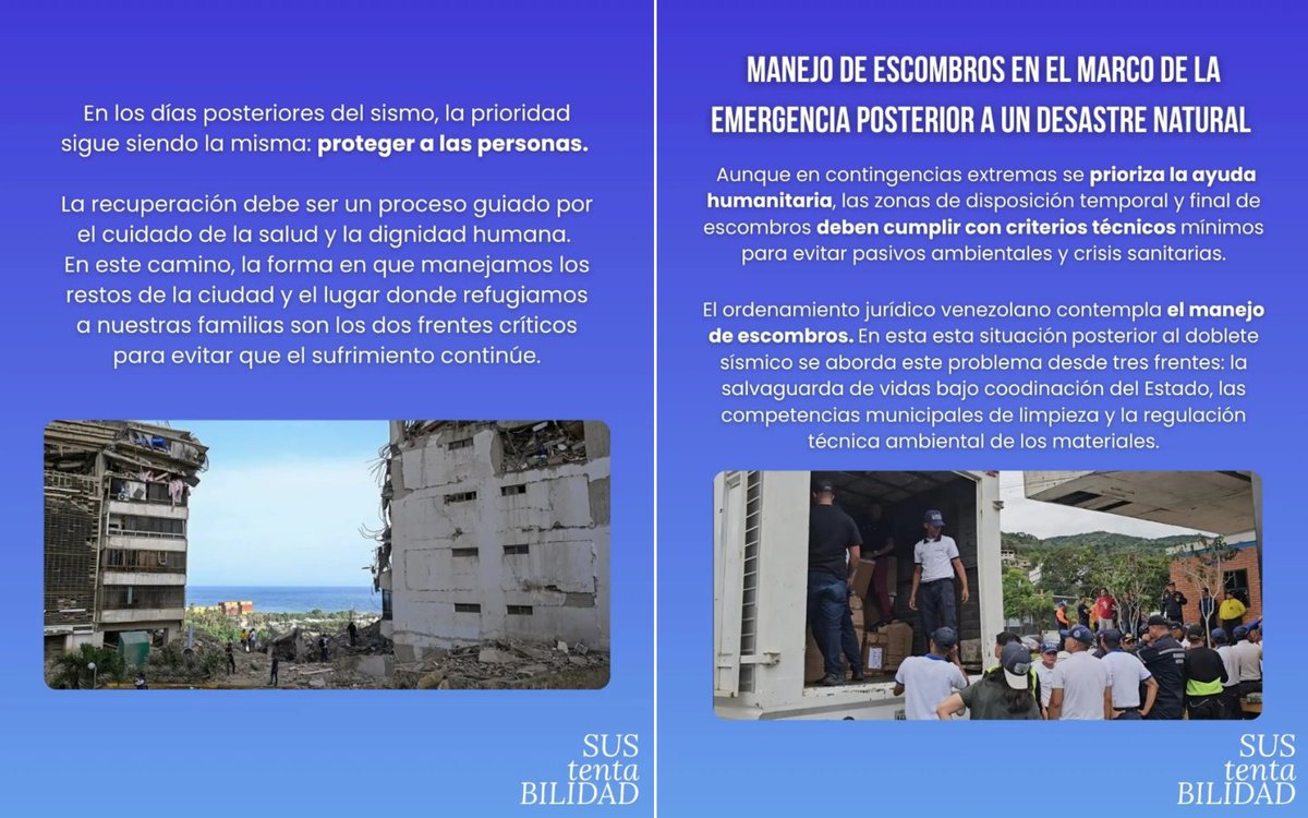 enlaucab's tweet photo. PARTE 1⃣

El manejo adecuado de los escombros es clave para proteger la salud, prevenir riesgos y facilitar la recuperación de los espacios.

Recuperar, separar y disponer correctamente también es parte de reconstruir.

Más info con nuestra Dirección de Sustentabilidad Ambiental [@UCABSustentable] aquí📲https://t.co/Ghf93zsNVC