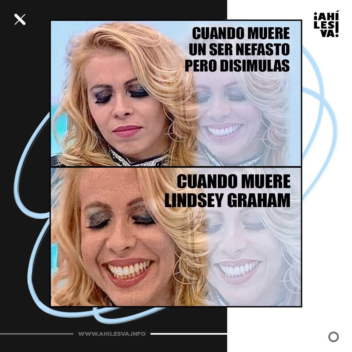 ahilesvainfo's tweet photo. "No está bien hacer chistes sobre la muerte de nad..."

*Comienza a dar 'likes' a todo meme que se cruza sobre el fallecimiento de Lindsey Graham* https://t.co/SWeJtw3g1Q