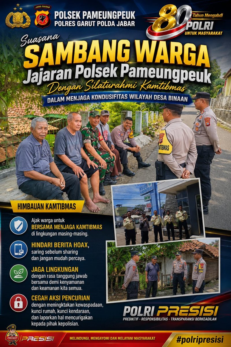POLSEKPAMEUNGP6's tweet photo. Sambang Warga #bhabinkamtibmas Polsek Pameungpeuk Bersama #Babinsa 1119/pmpk Wujudkan sinergitas jaga Kondusifitas #wilayah hukum #polsek Pameungpeuk #polres Garut dengan mengajak warga bersama jaga Kamtibmas https://t.co/aH2DkVxHdk