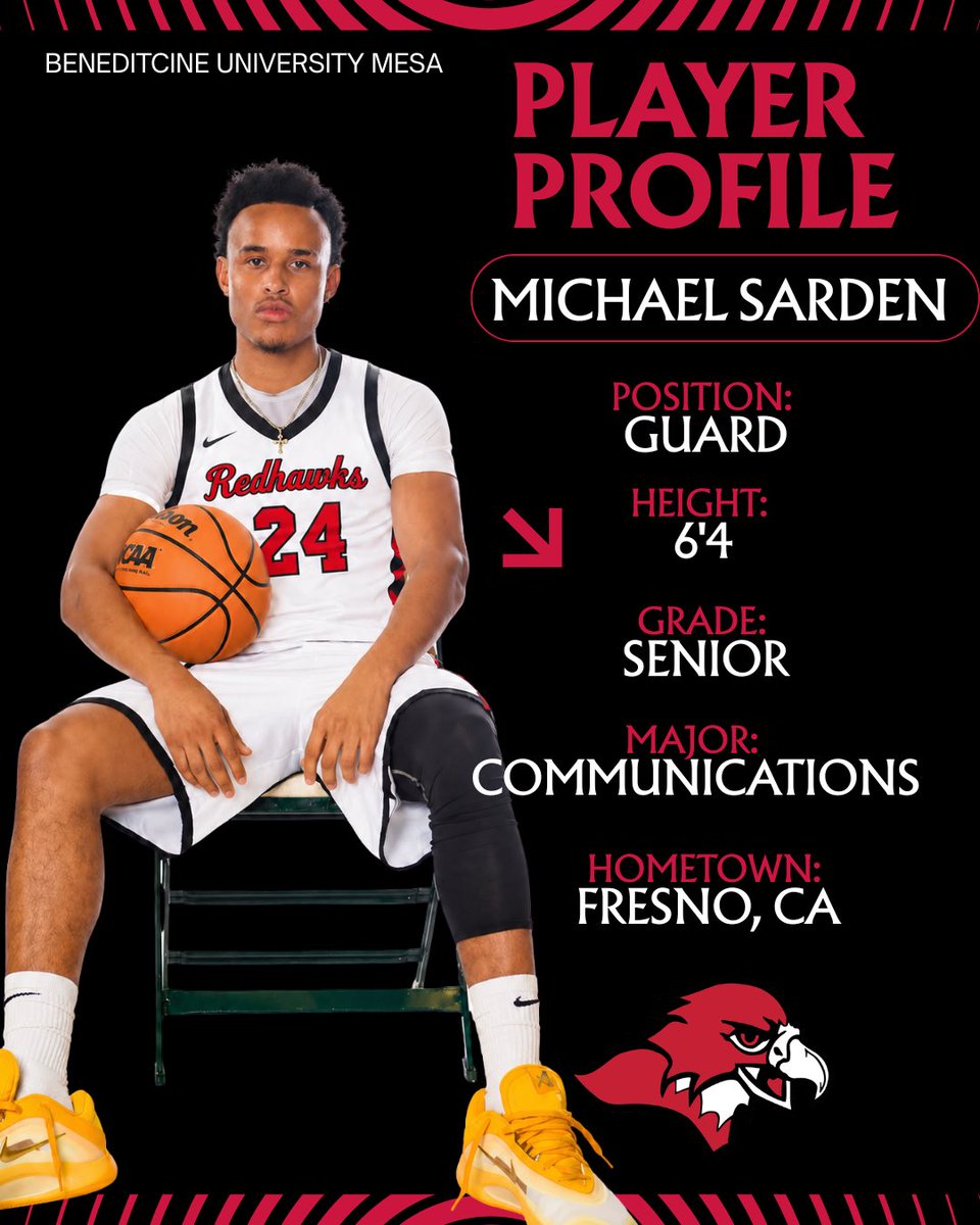 BenUMBB's tweet photo. Signed! 🅱️🏀‼️

Welcome Michael Sarden to the Redhawk family!

The 6’4 senior guard joins the Benedictine MBB program from NCAA D2 Cal Poly Humboldt. 

Sarden averaged 3 points per game as a junior. During his two years at Fresno City College he made 118 3pt FGs on 36% shooting. https://t.co/2AQfbUctE8