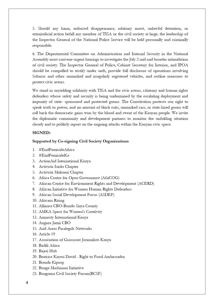 article19eafric's tweet photo. Protecting civic space is protecting democracy.
We join fellow civil society organisations and human rights defenders in standing with @TISAKenya &amp; all civic actors facing threats for their accountability and human rights work.

Read the full statement below.
#FreedomOfExpression https://t.co/Dkq9UuFKhv