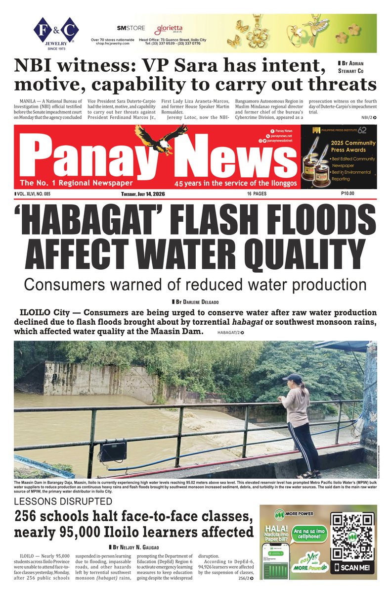 panaynewsdotnet's tweet photo. In today's Front Page:

‘HABAGAT’ FLASH FLOODS AFFECT WATER QUALITY; Consumers warned of reduced water production

https://t.co/oJqe421rCt

Grab your copy at your favorite newsstand today or read it all on our website at https://t.co/SjKoWZ1JJv https://t.co/ZopzWjY2Dl