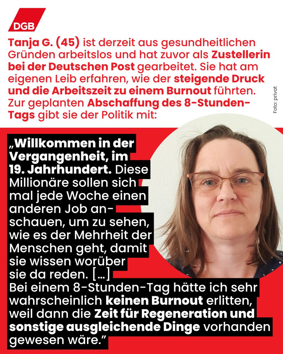 dgb_news's tweet photo. Überstunden und hoher Arbeitsdruck sind heute bereits in vielen Jobs verbreitet. Umso wichtiger ist es, dass der #8hTag bleibt: Er setzt Grenzen und schützt die Beschäftigten dadurch vor Überlastung und Burnout. https://t.co/gvmB179TxR https://t.co/3sfAs3NSj9