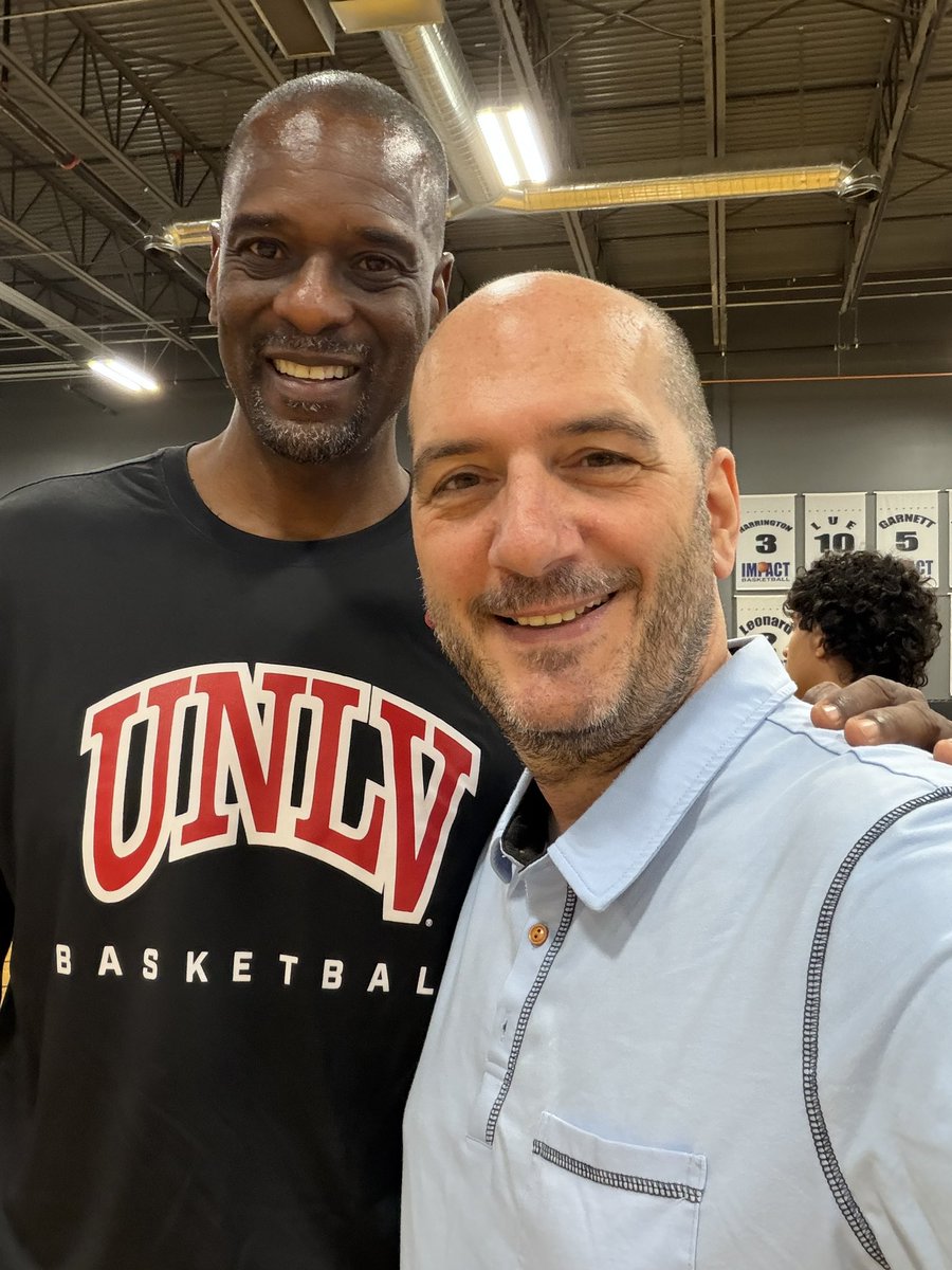 SportfolioG's tweet photo. Caught up with UNLV Rebels legend Stacey Augmon this morning at IMPACT Basketball in Las Vegas — 6am and the gym was already alive.
Players grinding, chasing NBA / G-League / European roster spots, putting in real work to get discovered. The energy, commitment, and pure love for the game was something else.
Great seeing Stacey doing well and keeping it real, like always. 🏀
#UNLV #LasVegas #Basketball