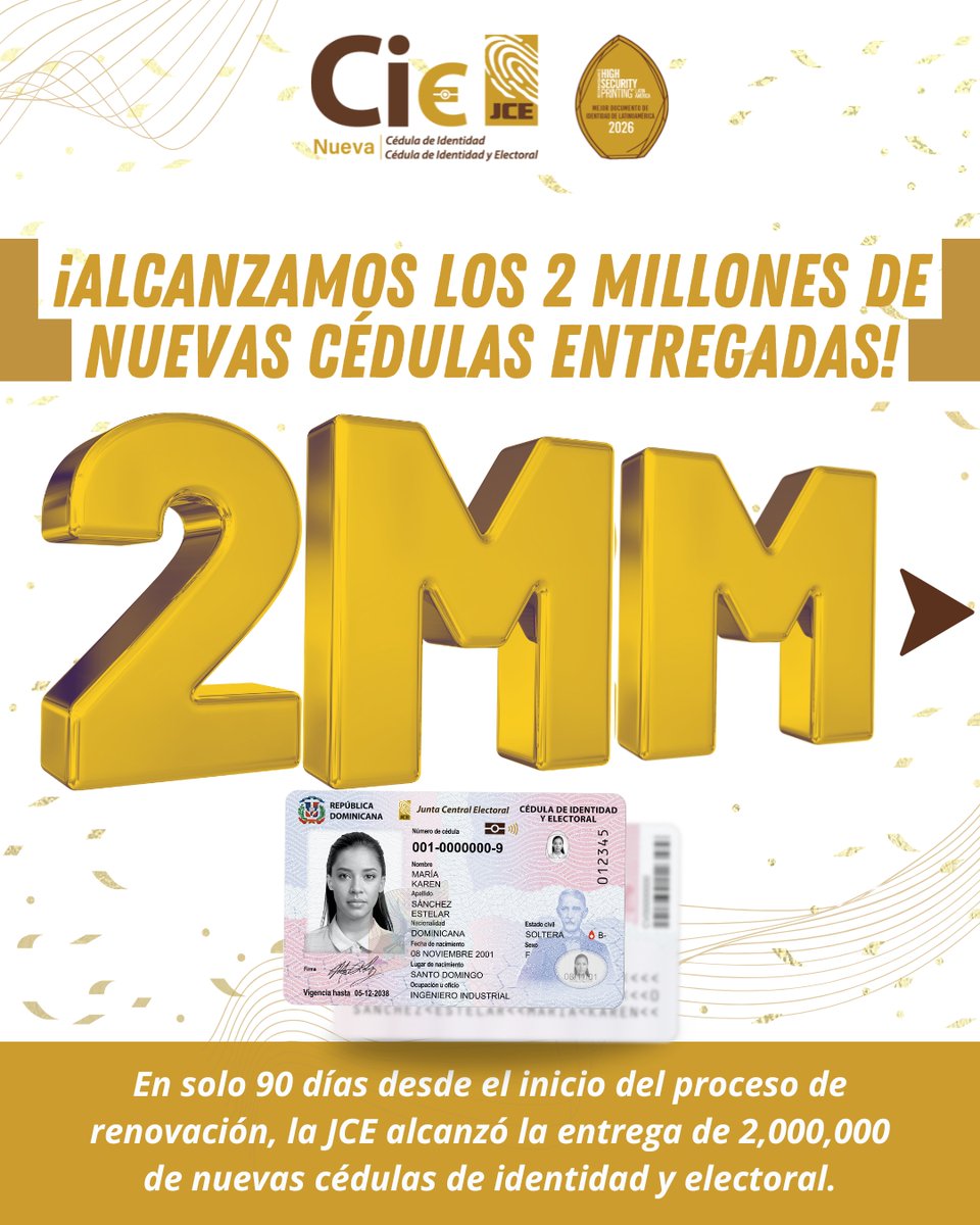 juntacentral's tweet photo. La renovación de la #NuevaCédulaRD continúa avanzando con resultados que reflejan el compromiso de la ciudadanía con su identidad. https://t.co/uCxvHdfnpQ
