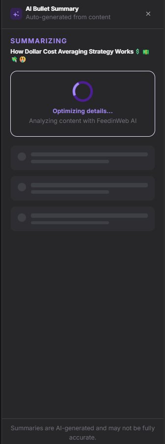 feedinweb's tweet photo. The New Bullets Summary is live now. 
You can just click the Bullets Summary and get the main 4-6 key pointers of the feedinweb content, which will summarize the content easily for you.
Helpful for you to easily recognize content easily. 👏🏻 #buildinpublic #feature 
new AI coming https://t.co/xQ2vpLQf1Z