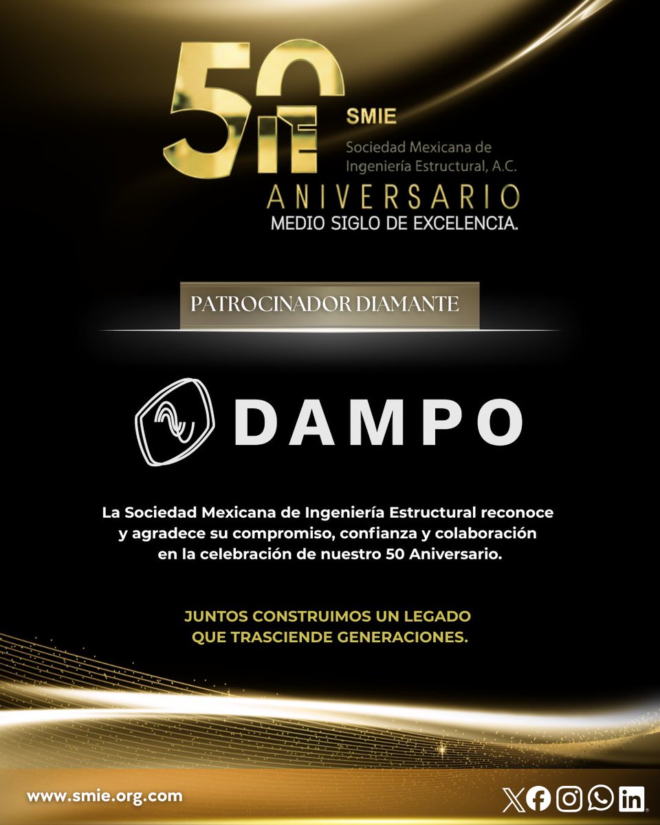 Rod_Gar_Gar's tweet photo. Cada gran estructura requiere una base sólida. De la misma manera, las grandes celebraciones se construyen con aliados que creen en el futuro.
La Sociedad Mexicana de Ingeniería Estructural expresa su más sincero agradecimiento a DAMPO Dampo Systems... ⬇️ https://t.co/uRdf0wF7a7