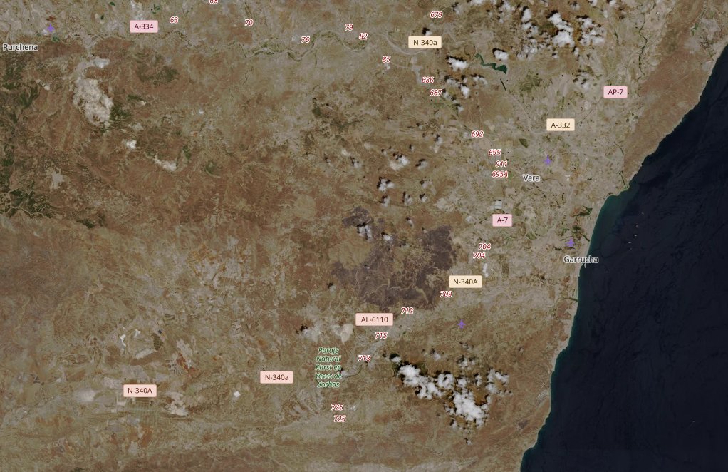 emadinformaCV's tweet photo. 🔥 Incendio de #LosGallardos, captado por el satélite #Copernicus. Tras arrasar más de 7.000 hectáreas, el fuego está estabilizado y el perímetro no creció durante la noche. Actividad del fuego mínima, pero máxima precaución #Incendio #Almería https://t.co/xPyROi3Iy5