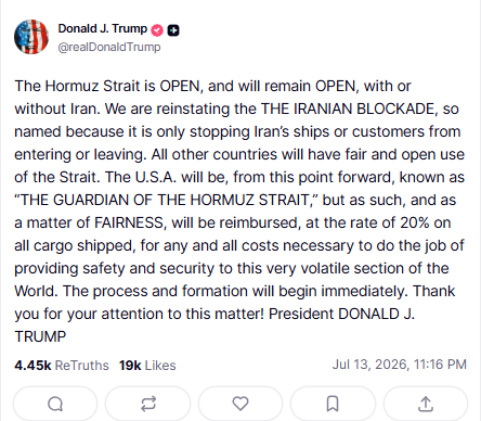 KS_1013's tweet photo. トランプ、逆封鎖を復活させるだけでなく、イランの港を出入りする船に対して、積み荷の価値の20％を対価として払えと言っている。イランがおいしいところを独占するのが気に入らないんだろうな。なんにしても、振り出しに戻ってしまった。 https://t.co/cxTsAVEY7S