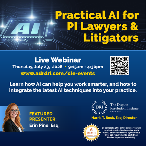OstroffGodshall's tweet photo. One week away until Rich Godshall and Erin Pine present at DRI’s CLE, "Practical AI for P.I. Lawyers & All Litigators," July 23, 2026. Covering AI in litigation, ethics, confidentiality & responsible use. Register: https://t.co/jiL2XSD9ZK #CLE #OstroffGodshall #OGLaw https://t.co/TYQaKIWopi