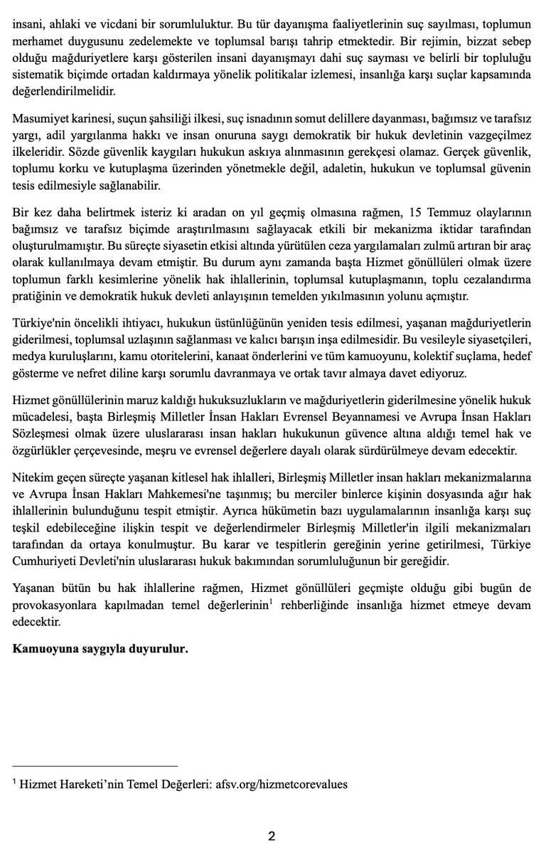 AfSV_TR's tweet photo. Hizmet Hareketi’ni yeniden hedef alan gerçeklikten uzak söylemler ve on yıldır süren hukuksuzluklar üzerine zaruri bir açıklama: https://t.co/DBJeScnigt https://t.co/fxF2iQY5Ix