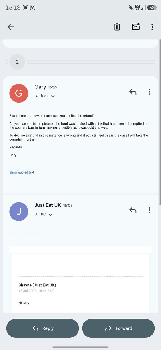 GPSherms's tweet photo. .@JustEatUK appalling customer service. Refused my complaint without asking pictures and even after submitting photos of the food that had been ruined in transit, was denied not only once, but again after appeal. What my order history has to do with it I don't know. https://t.co/fVPcjRzwhy