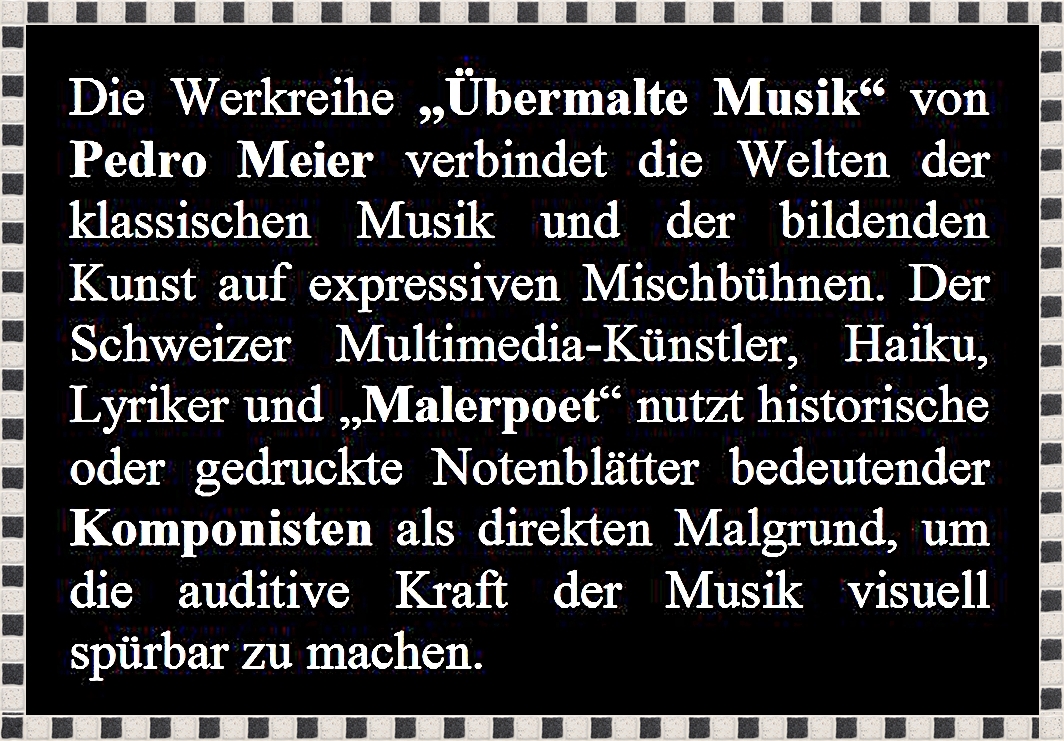 ArtistMeier's tweet photo. Pedro Meier » Übermalte Musik «, Mixed Media auf Notenblätter, Robert Schumann, Frédéric Chopin, Franz Schubert, Richard Wagner, Artwork by Pedro Meier, Lyriker, Malerpoet, Schriftsteller https://t.co/QIo4oat27G – https://t.co/auJFk1gzh4 – https://t.co/20aKZJ7KM8 https://t.co/gTMBD5snbz