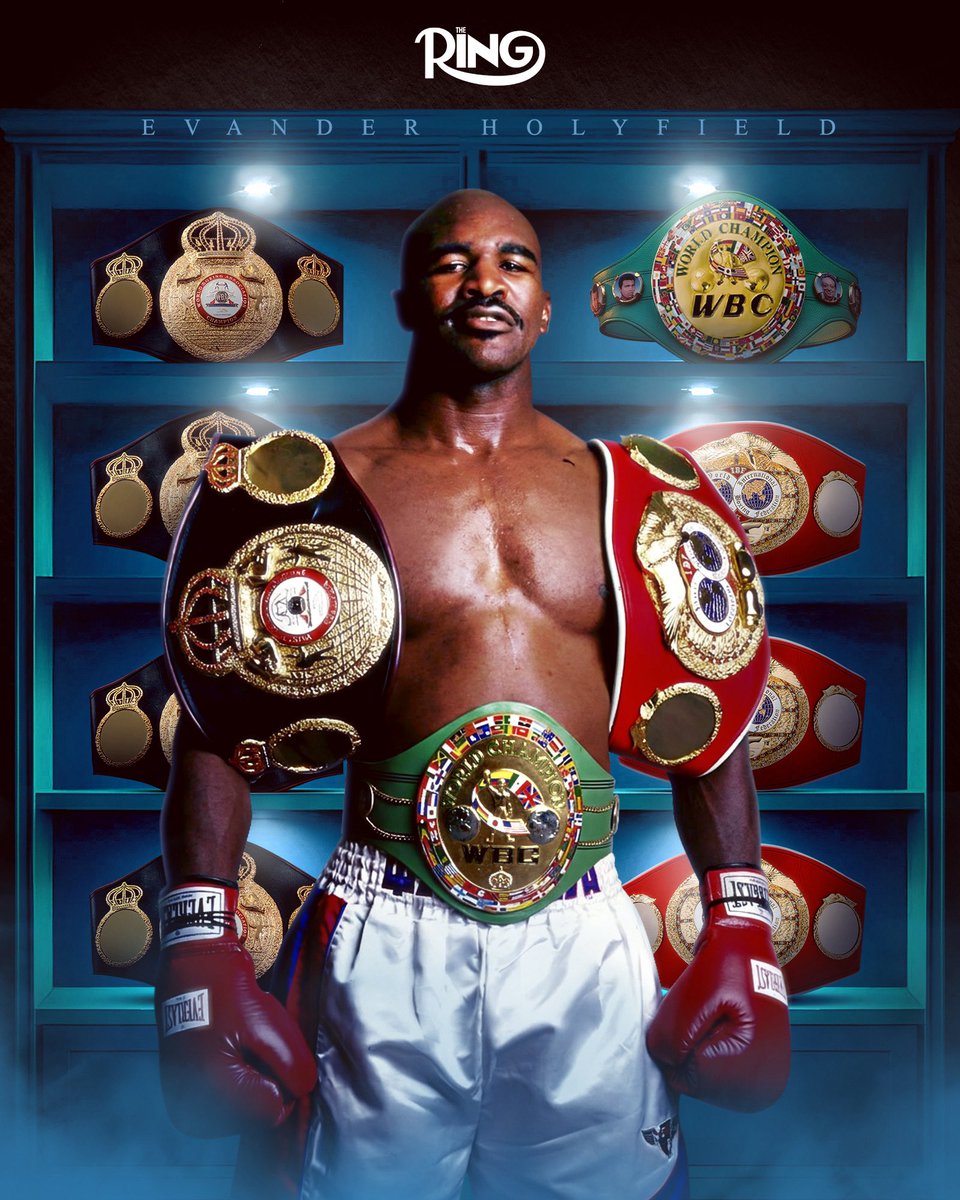 ringmagazine's tweet photo. 📋 Evander Holyfield won in his legendary career:

👑 WBA Heavyweight World Title (x4)
👑 WBC Heavyweight World Title
👑 IBF Heavyweight World Title (x3)
👑 WBA Cruiserweight World Title
👑 WBC Cruiserweight World Title
👑 IBF Cruiserweight World Title

📜 Sign up and access 100 years of boxing coverage with The Ring Archive FREE ➡️ https://t.co/5DL4iWY1KK