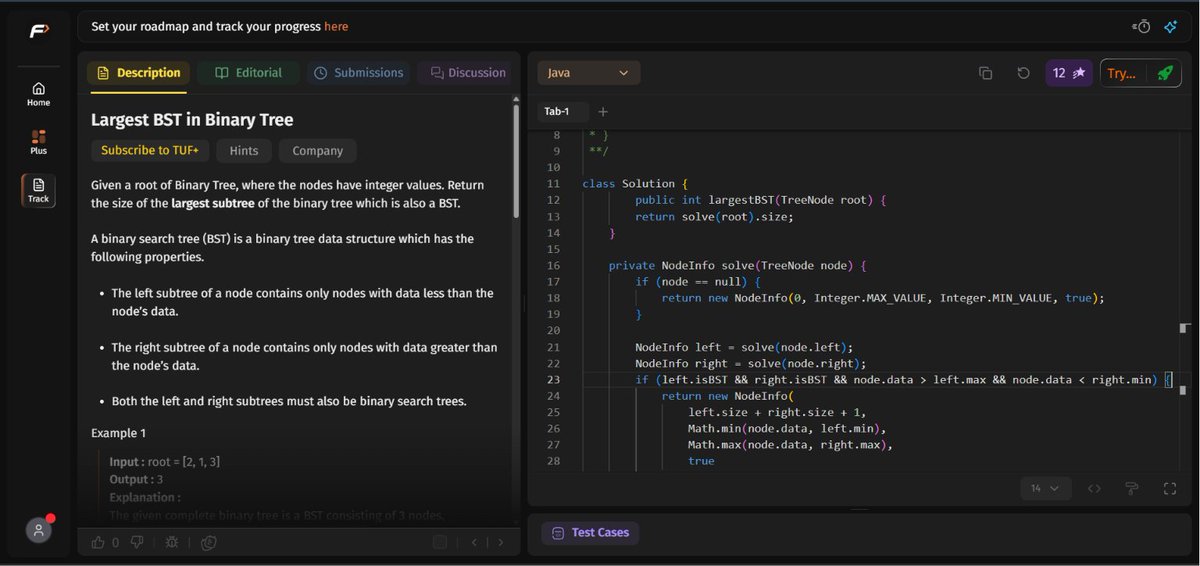 swetha_586's tweet photo. Day 43/45 ✅

🔹 Two Sum in BST
🔹 BST Iterator
🔹 Largest BST in a Binary Tree
🔹 Serialize &amp; Deserialize Binary Tree
Turning complex tree problems into structured solutions. 🌳🚀
#SDESheetChallenge #DSA @takeUforward_  @striver_79 https://t.co/WjEJ8BT5Iz