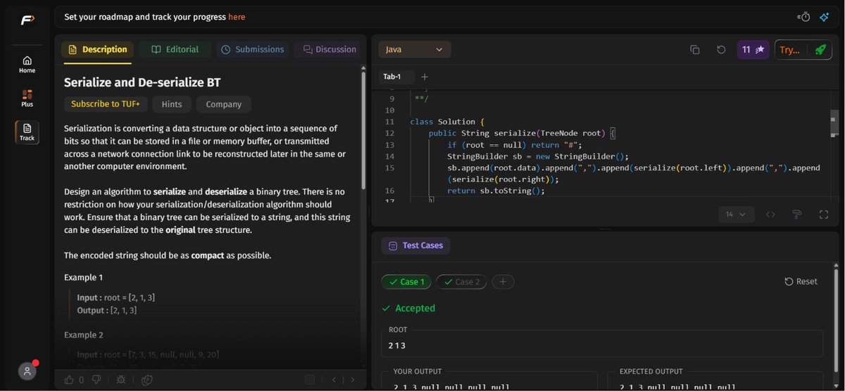 swetha_586's tweet photo. Day 43/45 ✅

🔹 Two Sum in BST
🔹 BST Iterator
🔹 Largest BST in a Binary Tree
🔹 Serialize &amp; Deserialize Binary Tree
Turning complex tree problems into structured solutions. 🌳🚀
#SDESheetChallenge #DSA @takeUforward_  @striver_79 https://t.co/WjEJ8BT5Iz