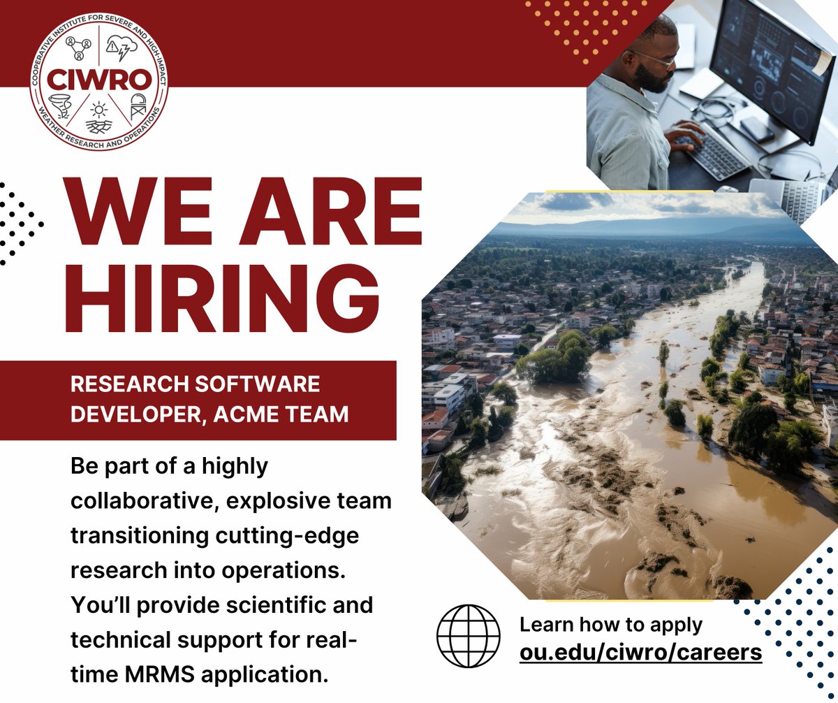 CIWRO_'s tweet photo. ACME is a highly collaborative, explosive team that brings new MRMS-based science into operations. Support the development of real-time severe weather warning applications! Apply for a rewarding career now: https://t.co/l5aSvFBAFn https://t.co/O6vyKhs6Ww