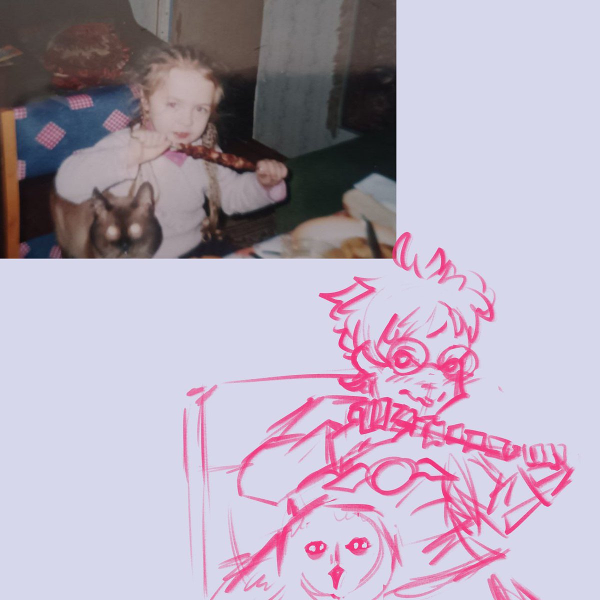 Miirmia's tweet photo. Didn't know what to draw, so I turned my baby pictures in a Harry baby pics6 https://t.co/r8wizq777L