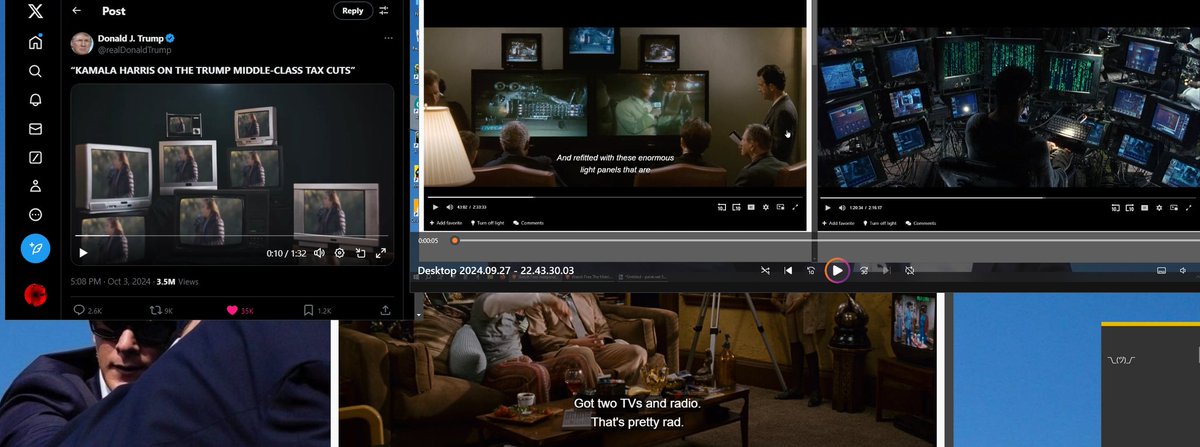 DuffimusPrime's tweet photo. @ADHDForReal I had this insane hyperfixation of syncing 2 movies together, then it turned into 4 synchronizations🤯
It all stared with this Trump post 10/3/24
Independence Day 43:02 1 20:34 The Matrix
Same numbers reflecting
No one cared or could see  them the same way I could
So I gave it up https://t.co/q3kWgzfyAM