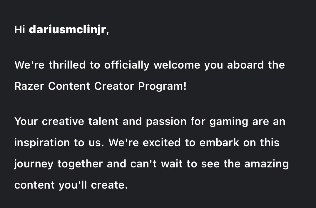 dariusmclinjr1's tweet photo. Excited to say Iโm an officially a #razercreator ๐๐ญโผ๏ธSuper grateful for this opportunity! https://t.co/Ha6VP7GKaz