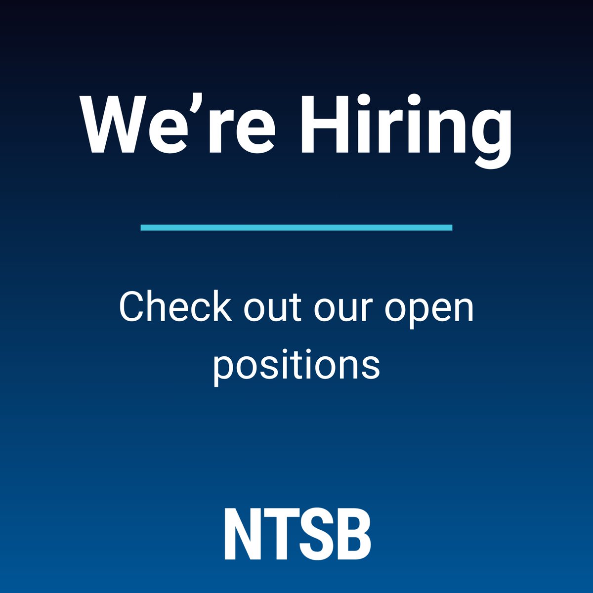 NTSB's tweet photo. 📢 The NTSB is #hiring!

Check out our open positions and apply now to join our team: https://t.co/Wlnr0G4RYP https://t.co/ByiHo5yspF
