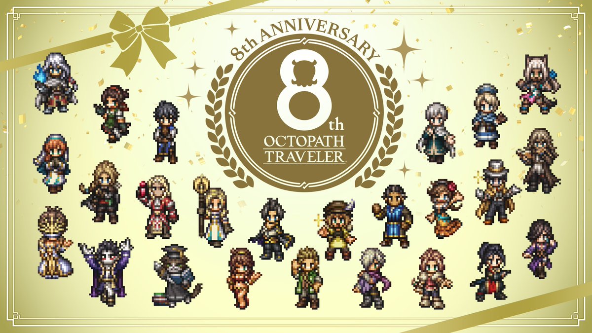 SquareEnixFR's tweet photo. Nous célébrons aujourd’hui les huit ans d’Octopath Traveler ! Merci à toutes celles et ceux qui ont suivi et soutenu la série au fil des années. Saurez-vous reconnaître tous les personnages présents sur cette illustration ?

Pixel art, Shizuka Morimoto. https://t.co/qI3QNFvjDQ