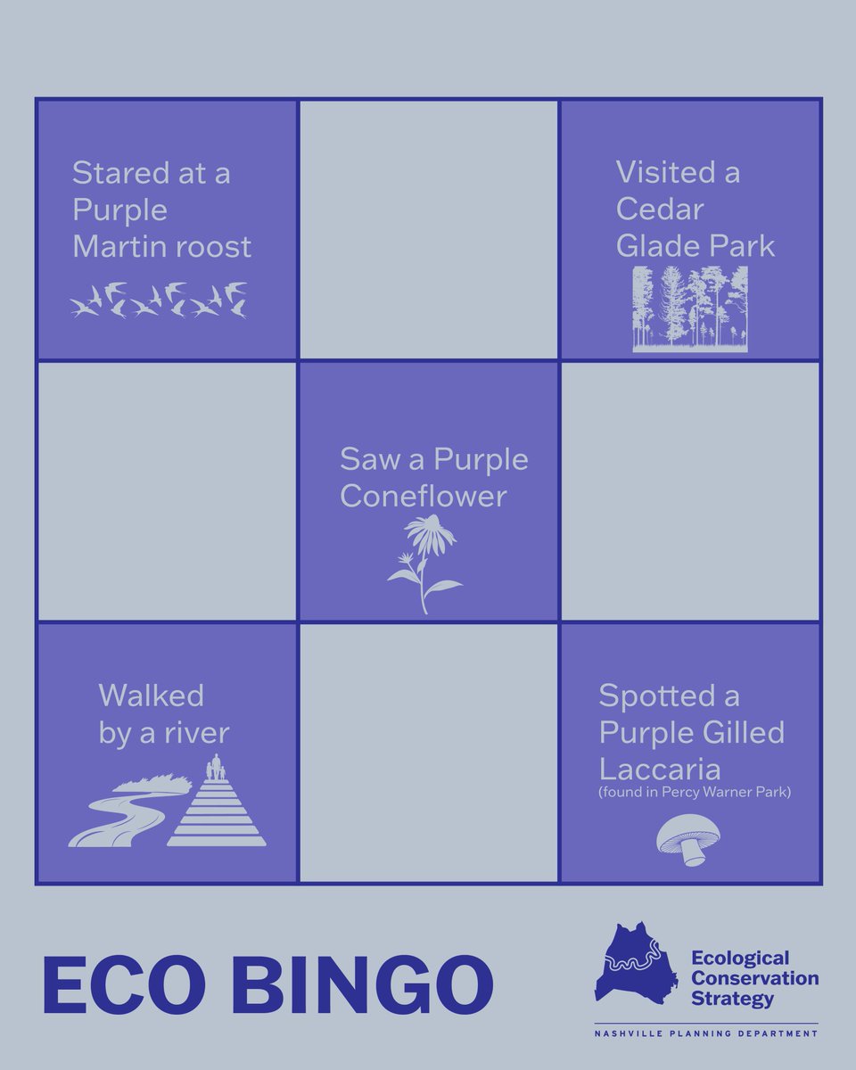 MetroNashPlan's tweet photo. Here is a new Ecology Bingo Card that you can do over the week. Take a screenshot, try to get all the squares in a week’s time, share with us in the comments how many you got and/or if you saw anything cool that is ecology related! https://t.co/hLSmRQVip9
