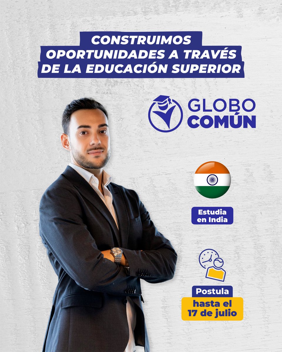 EduSuperiorEc's tweet photo. 👩‍🏫 La enseñanza del inglés evoluciona constantemente y exige docentes preparados para afrontar nuevos desafíos. 👇

Si buscas fortalecer tus competencias, esta oportunidad en India 🇮🇳 es para ti.

🌍 Postula con #BecasGloboComún hasta el 17 de julio en https://t.co/UHdH1102f5 https://t.co/jgyivs03Hv