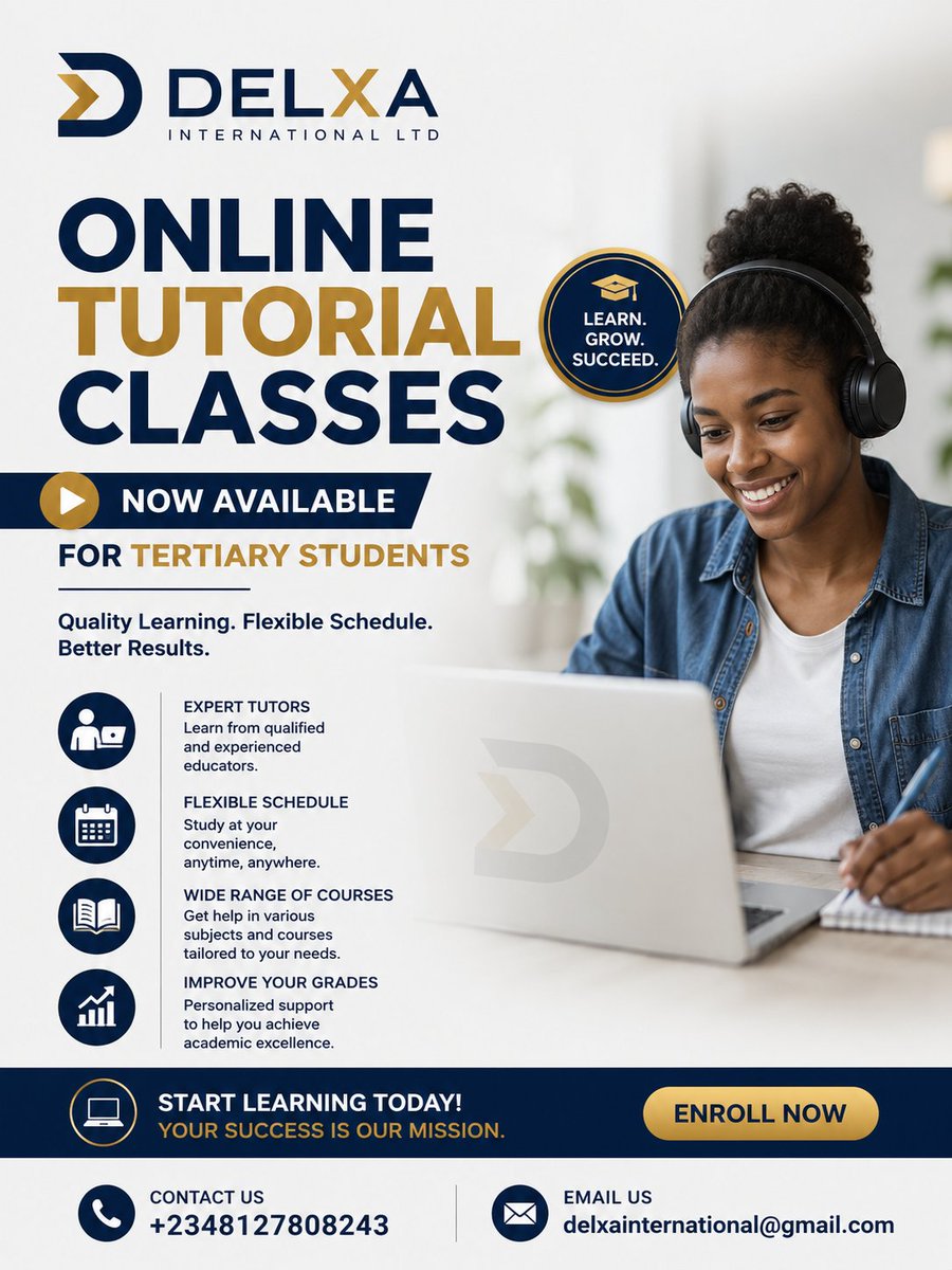 delxaintl's tweet photo. @ibadanuni ONLINE TUTORIAL CLASSES NOW AVAILABLE FOR TERTIARY STUDENTS! https://t.co/uDftA74yL4