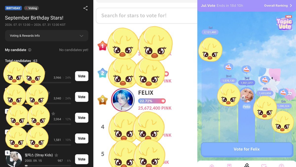 radiantlixie's tweet photo. stays/pixies let's vote for felix!!

Higher: collect ruby

Giftifan: collect pink energy for voting. collect purple energy for birthday project

Idoki: collect pink hearts

collect through ads, missions &amp; purchase

if you are unable to collect then pls donate to @/FELIXBASE_ kofi https://t.co/lwHwH22xMc