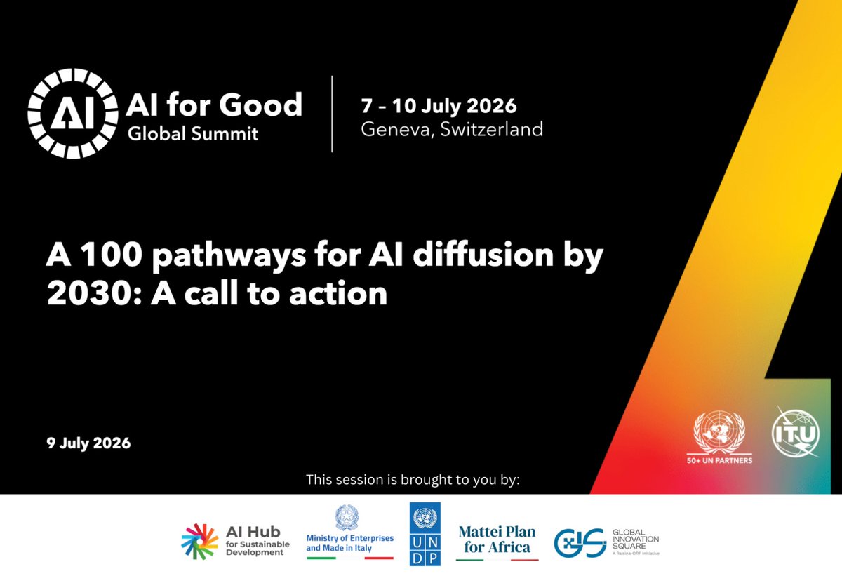 GIS_Impact's tweet photo. At the @ITU AI for Good Summit, @GIS_Impact was proud to collaborate with @AIHub4SD, @UNDP, Mattei Plan for Africa, and @mimit_gov to showcase the 100 Pathways for AI Diffusion by 2030.

Follow this thread to know more about the discussions that took place! https://t.co/nrrIyYEqaW