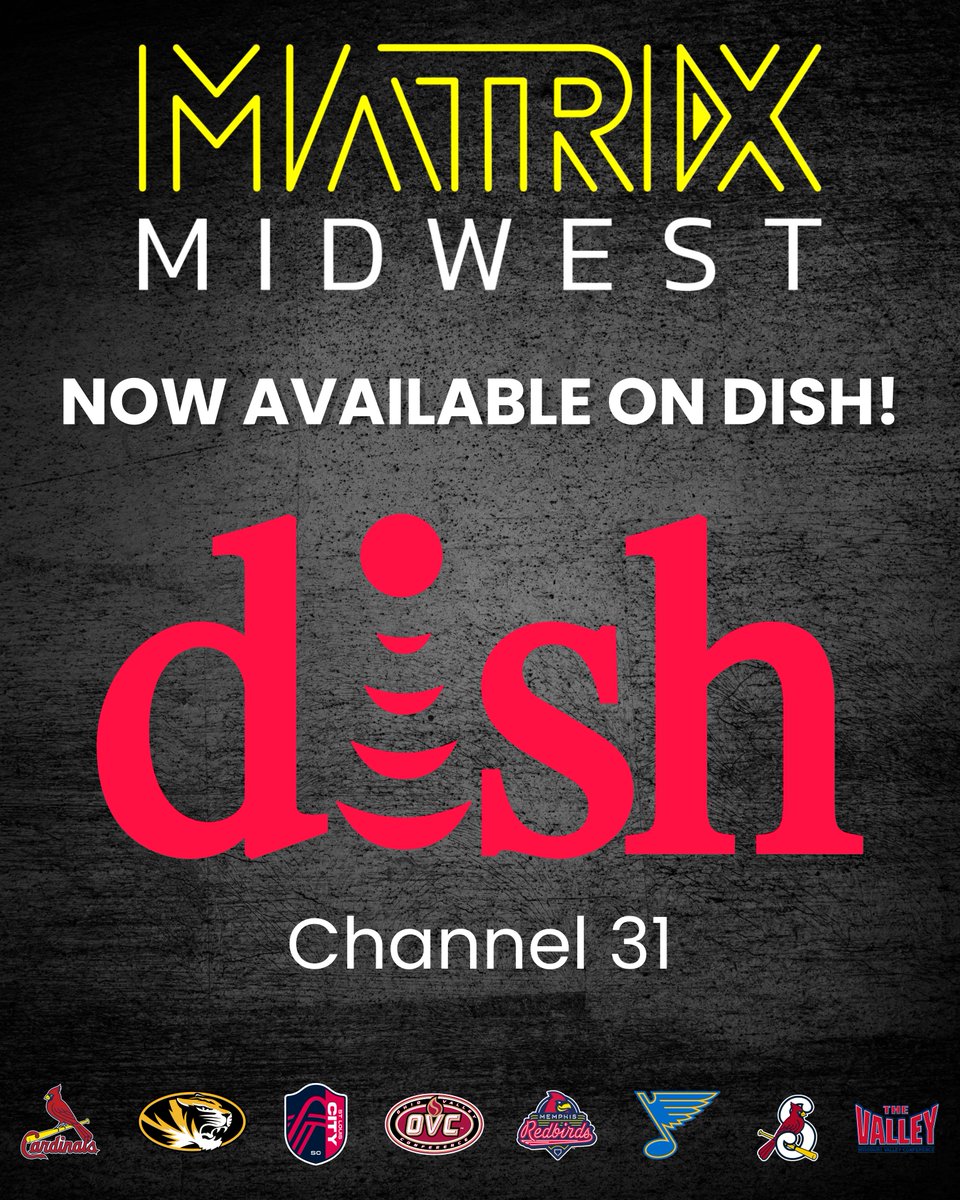 MatrixMidwest's tweet photo. 🚨 SPORTS FANS 🚨 Matrix Midwest, St. Louis’s only free and independent sports network, is officially available on DISH!

📺 DISH customers can now reach Matrix Midwest by going to channel 31

#livesports #DISH https://t.co/lJainn0LAD