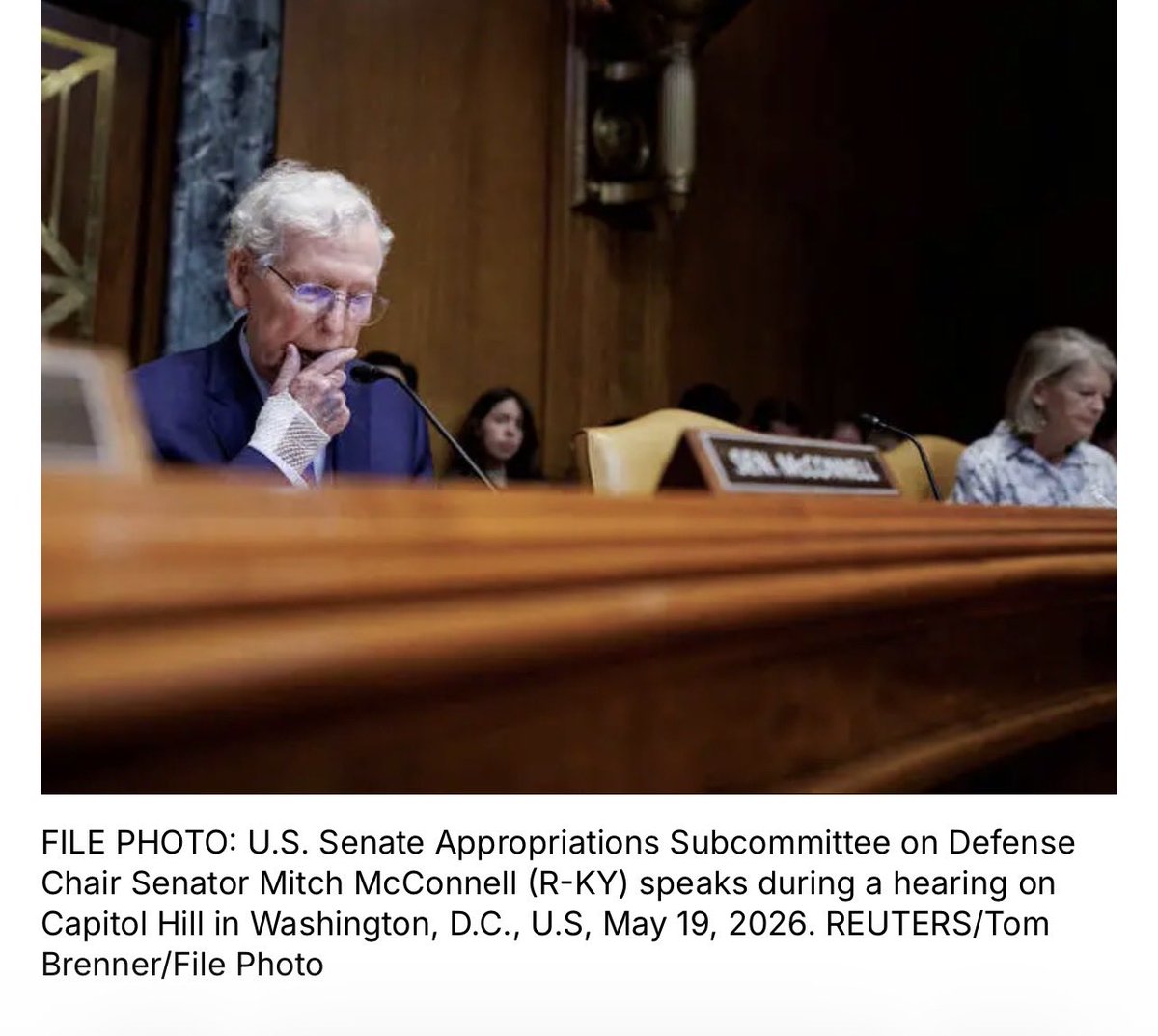 Keno0119's tweet photo. These are pics of McConnell May 19, 2026, the LAST TIME He Chaired one Of The
#14CommitteesHeChairs!
14!
We The People DESERVE to Know The Real Status!
Tell me ANY photos they post look like these....
Committee hearings are available online, 
#Unaltered! https://t.co/zs4cWfHmaR