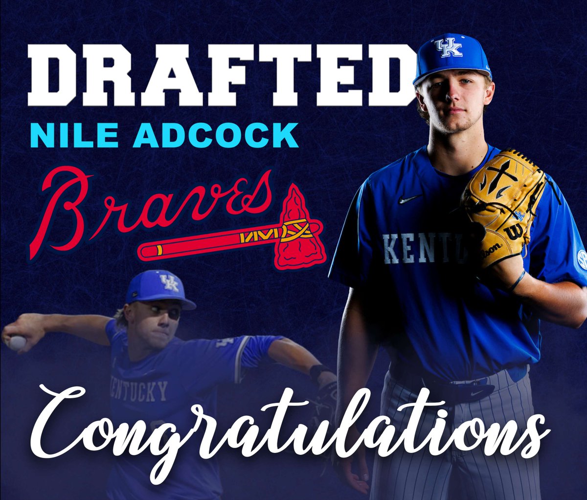 KC_FirstChoice's tweet photo. Congratulations to former Kaskaskia Blue Devils pitcher Nile Adcock on being selected in this past weekend's 2026 MLB Draft! Nile was selected by the Atlanta Braves in the 20th round, with pick #592 overall. https://t.co/xUA1MfIC4B