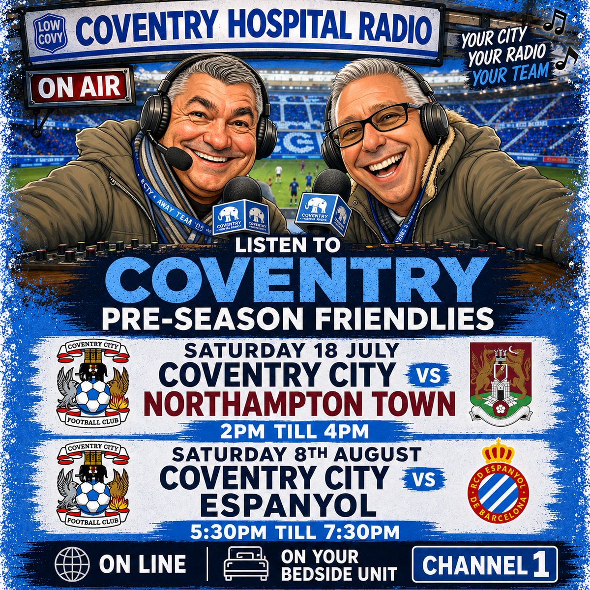 Cov4si's tweet photo. FYI: #SkyBlues #PUSB @Covhosradio
Coventry Hospital Radio are broadcasting Coventry City FC games again this season for more details visit: https://t.co/v70rz8vx70 https://t.co/jjpDlTpvge