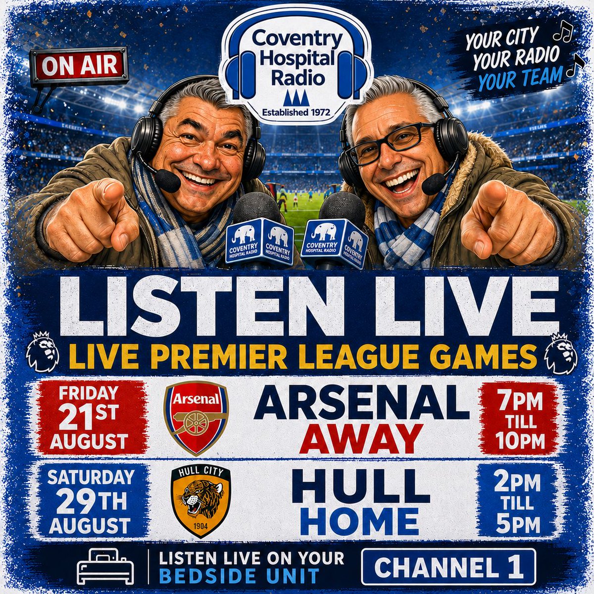 Cov4si's tweet photo. FYI: #SkyBlues #PUSB @Covhosradio
Coventry Hospital Radio are broadcasting Coventry City FC games again this season for more details visit: https://t.co/v70rz8vx70 https://t.co/jjpDlTpvge
