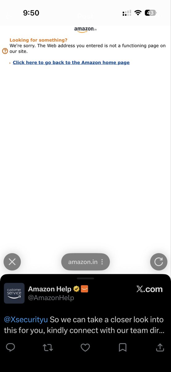 Xsecurityu's tweet photo. @AmazonHelp @amazonIN This link is not working https://t.co/vEeUfvOXAS