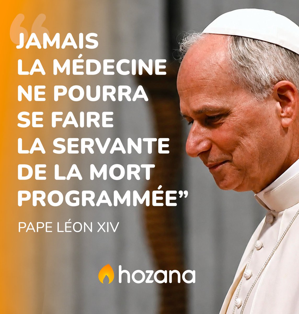 Hozana_fr's tweet photo. CITATION 3 👉 "Jamais la médecine ne pourra se faire la servante de la mort programmée" Léon XIV

#DirectAN https://t.co/MvOzw4Em0g