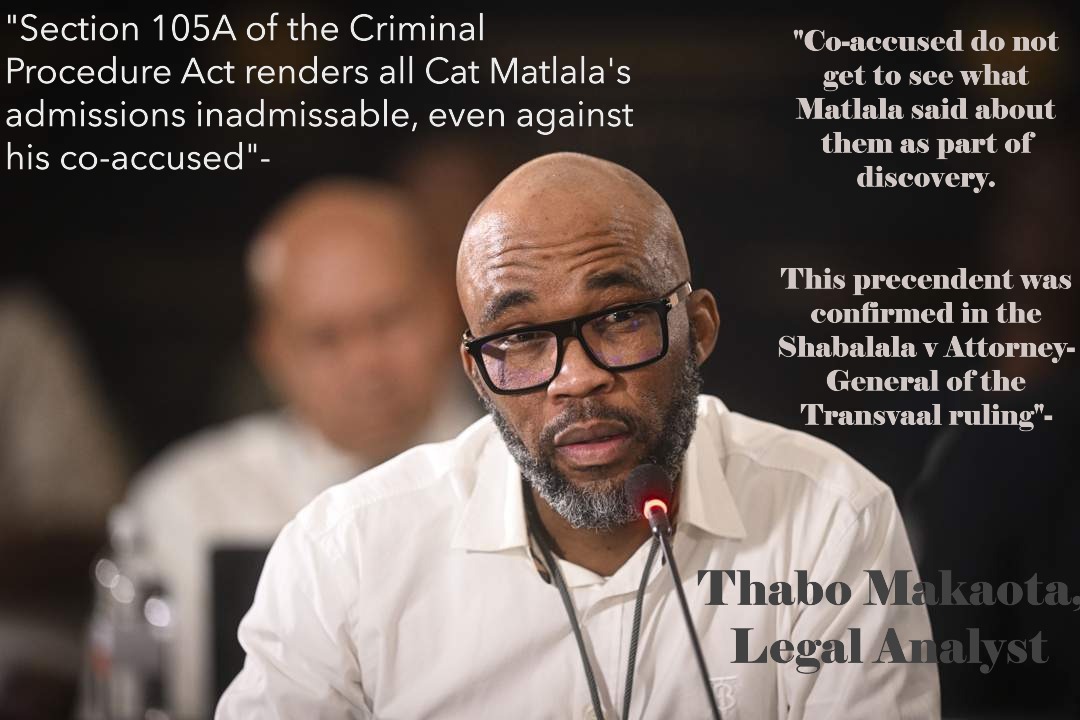 TheLegalSA's tweet photo. #SAPSCrisis:

"Matlala has a right against self-incrimination, as per the Criminal Procedure Act.

His co-accused are equally shielded from failed plea confession"- Thabo Makaota, legal analyst.

Sly Cat to argue innocence after admitting guilt.

More⬇️

https://t.co/0v5JgPk2QW https://t.co/AhrCoFt7Db