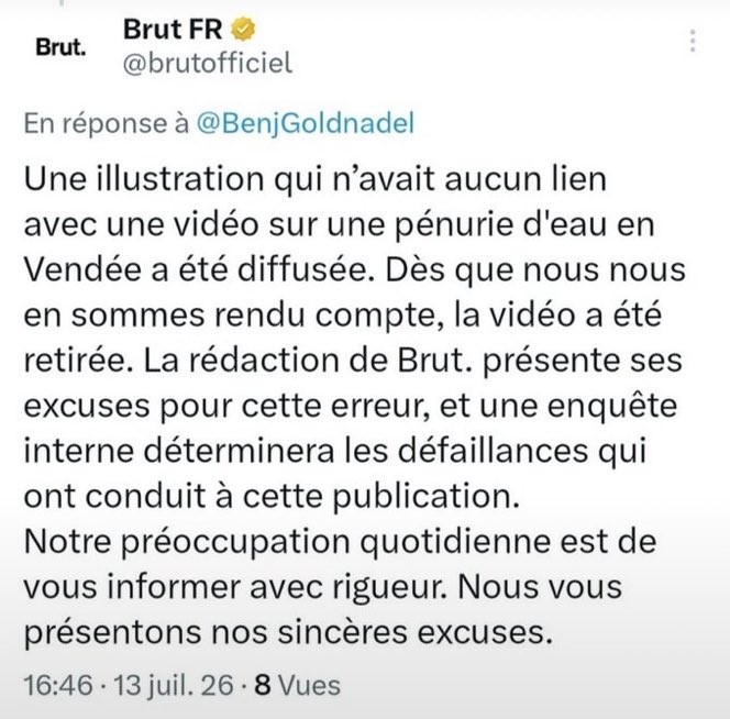 fmomboisse's tweet photo. Au beau milieu d’une vidéo sur le manque d’eau en Vendée, quelqu’un chez Brut avait glissé l’image d’un enfant avec le bandeau du Hamas et un pin’s de Khamenei. Et ils parlent d’une « erreur ».:)

Hashtag #prendsnouspourdespommes https://t.co/NN9nq9TY3e