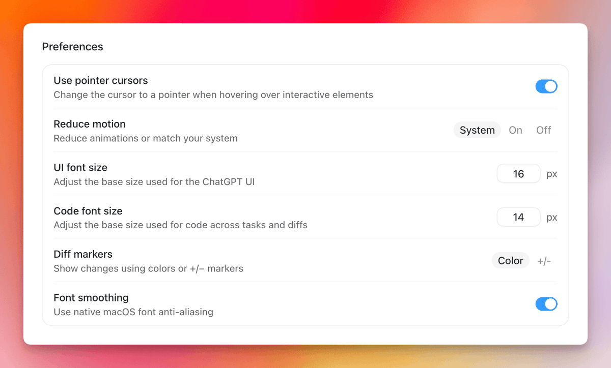 altryne's tweet photo. UGHH where's my Codex icon setting? latest update and it's gone?! Here's what my settings panel looks like. 

say it aint so @thsottiaux 😭 I want codex back https://t.co/djcRP01j8h