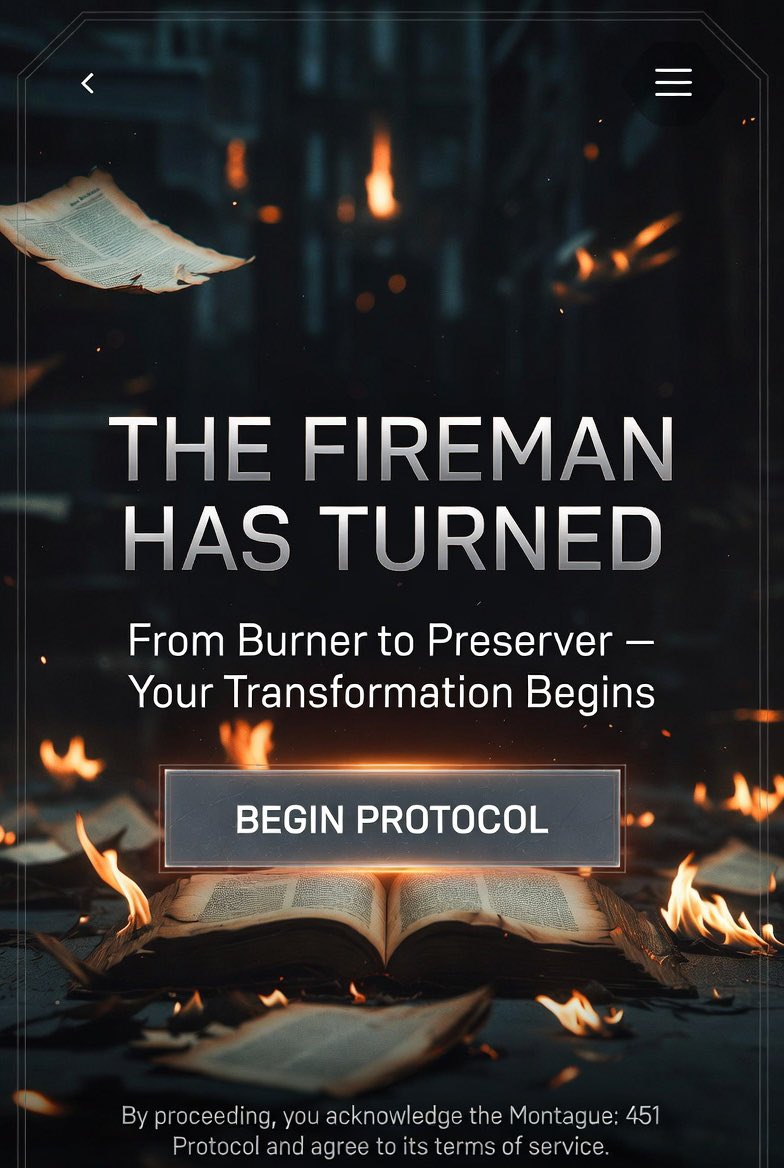 shoppes_the's tweet photo. 451 Degrees Fahrenheit is the exact temperature where paper burns.. Will you turn on the heat? Visit https://t.co/UTvqXd0aln and play the Fahrenheit 451 Protocol. https://t.co/zDWpB22qB3