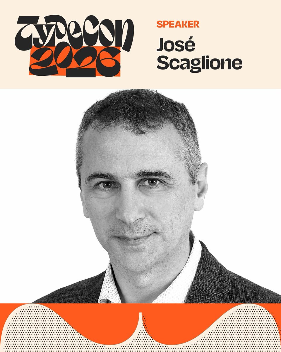 typecon's tweet photo. We are excited to have José Scaglione back at #TypeCon2026.
Talk: Rethinking a Geometric Icon for a Global Stage
When: Friday, August 7. https://t.co/nW4uVwUMsx