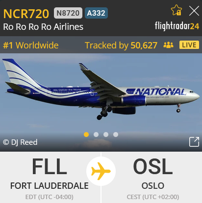 tlrsmith's tweet photo. The flight carrying Norway's national team home has been named "Ro Ro Ro Airlines" on Flightradar24 🇳🇴🚣 https://t.co/VVpHCC3Xcp
