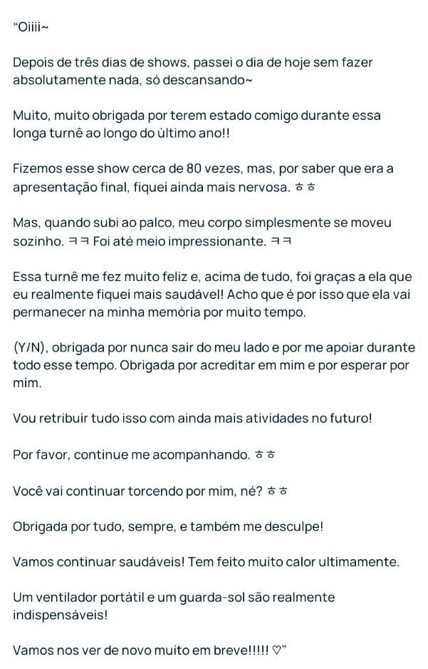JEONGYEONBR_'s tweet photo. 🥹🫶 ESTAREMOS SEMPRE AO SEU LADO! Confira a emocionante mensagem de JEONGYEON sobre o encerramento da turnê THIS IS FOR, na qual ela fala sobre sua saúde e promete retornar em breve com novas atividades e novos encontros ao lado dos ONCEs.

#JEONGYEON #정연 #TWICE #트와이스 https://t.co/Q3kttfl7OV