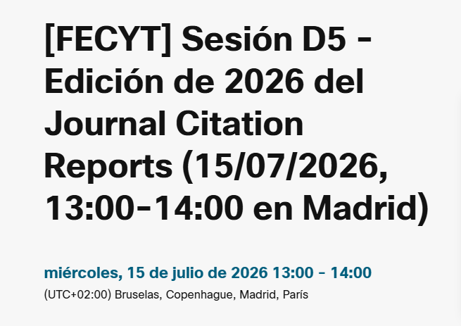 biblioUPM's tweet photo. Edición de 2026 del #JournalCitationsReports : #TallerdeAutores online en #Webex sobre #WoS el martes 15/07 de 13 a 14 h : inscripción : [https://t.co/roWQY55EHc] #somosUPM #EELISAlibrary #CESAERlibrary https://t.co/tm5zPfNxGq